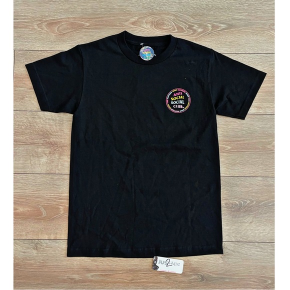 Anti Social Social Club Black Tee with Multicolor Logo - Picture 1 of 3
